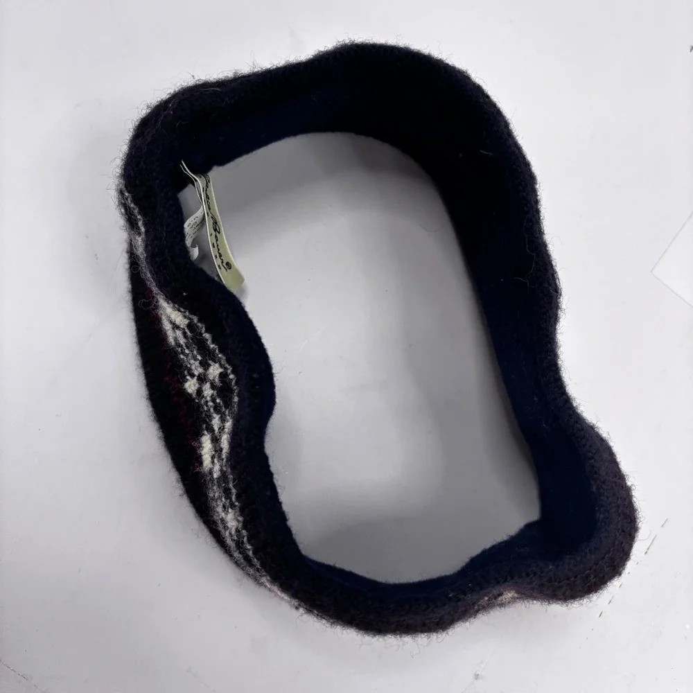 Eddie Bauer Vintage Wool Fair Isle Headband Navy Blue Fleece Lined Made in‎ USA
